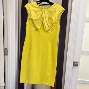 St. John Yellow Cowl Neck Cap Sleeve Sheath Dress
